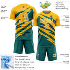 Custom Gold Teal-White Abstract Line Sports Sublimation Soccer Uniform Jersey
