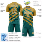 Custom Old Gold Teal-White Abstract Line Sports Sublimation Soccer Uniform Jersey