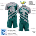 Custom Gray Teal-White Abstract Line Sports Sublimation Soccer Uniform Jersey