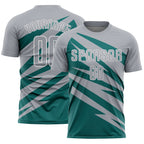Custom Gray Teal-White Abstract Line Sports Sublimation Soccer Uniform Jersey