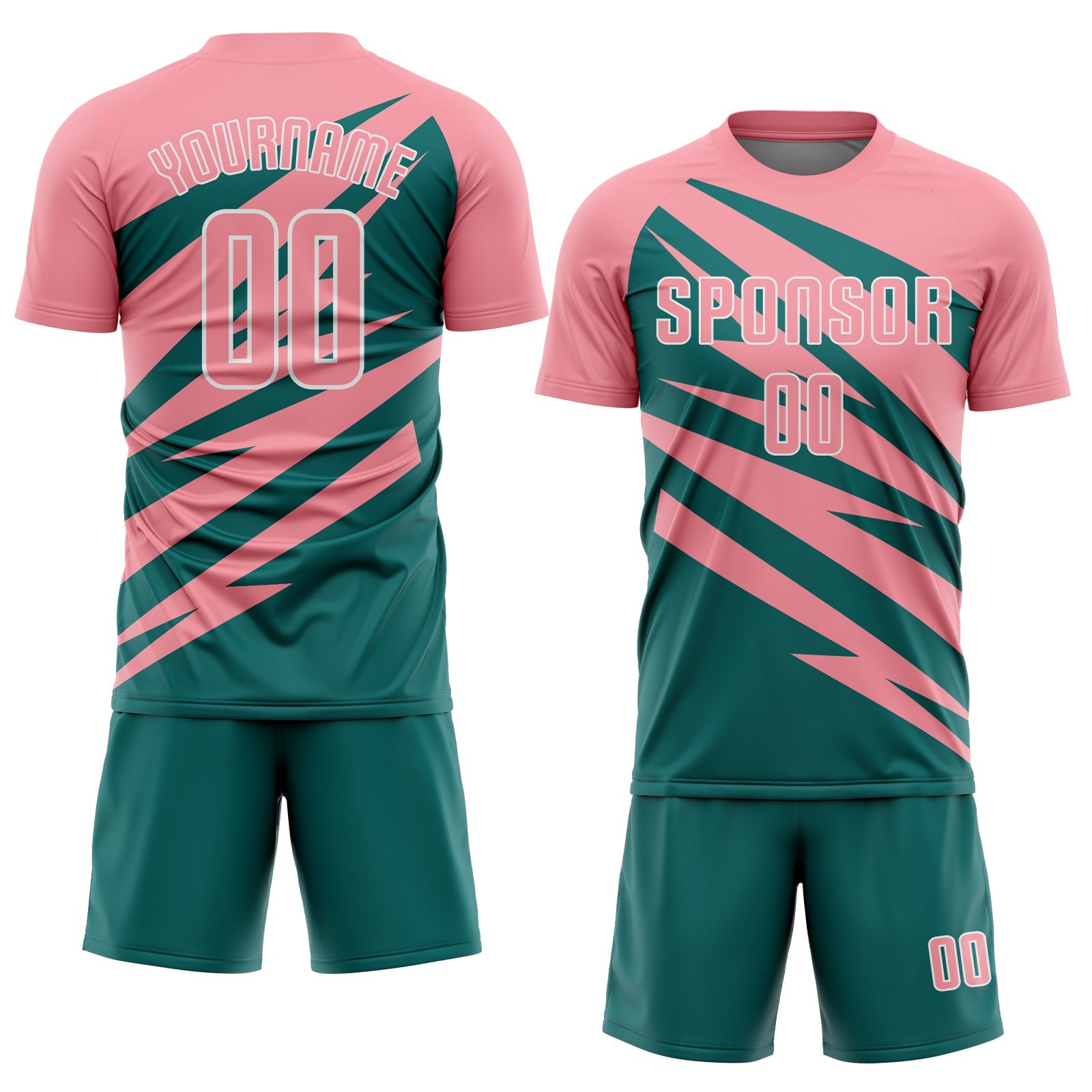Custom Medium Pink Teal-White Abstract Line Sports Sublimation Soccer Uniform Jersey