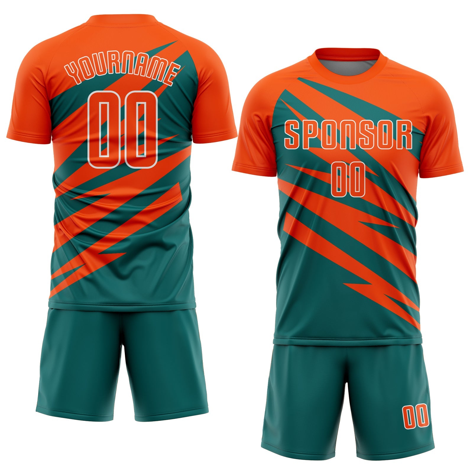 Custom Orange Teal-White Abstract Line Sports Sublimation Soccer Uniform Jersey