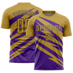 Custom Old Gold Purple-Black Abstract Line Sports Sublimation Soccer Uniform Jersey
