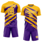 Custom Gold Purple-White Abstract Line Sports Sublimation Soccer Uniform Jersey