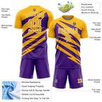 Custom Gold Purple-White Abstract Line Sports Sublimation Soccer Uniform Jersey