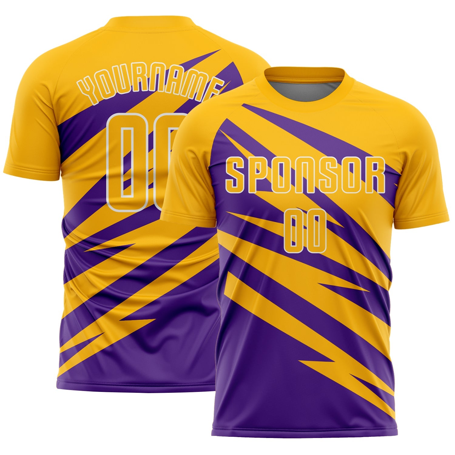 Custom Gold Purple-White Abstract Line Sports Sublimation Soccer Uniform Jersey