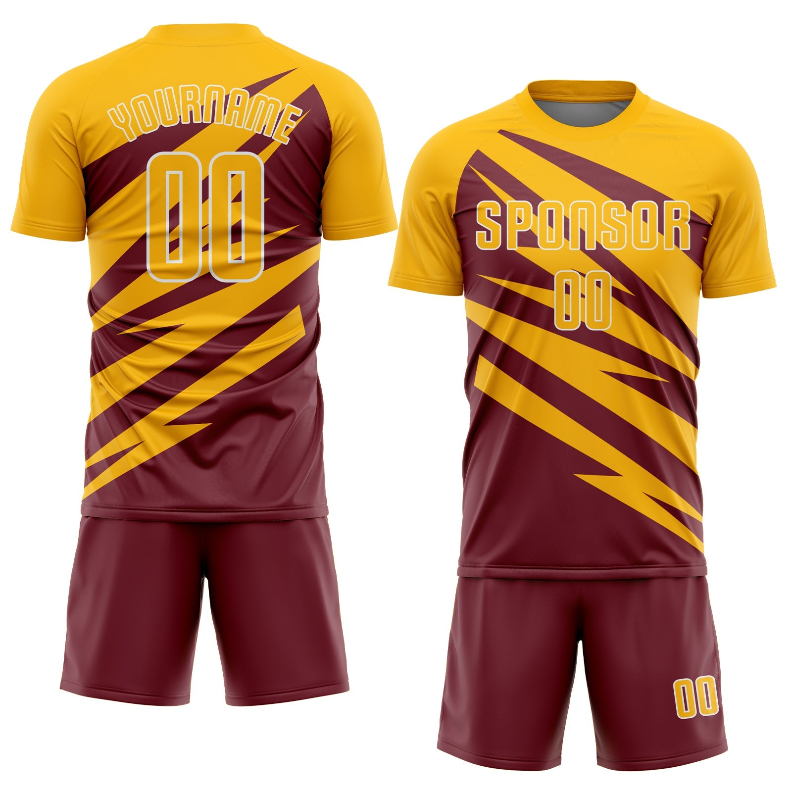 Custom Gold Burgundy-White Abstract Line Sports Sublimation Soccer Uniform Jersey