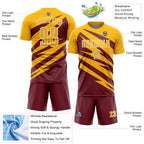 Custom Gold Burgundy-White Abstract Line Sports Sublimation Soccer Uniform Jersey