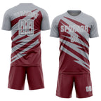 Custom Gray Burgundy-White Abstract Line Sports Sublimation Soccer Uniform Jersey