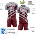 Custom Gray Burgundy-White Abstract Line Sports Sublimation Soccer Uniform Jersey