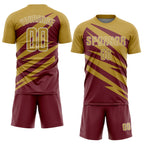 Custom Old Gold Burgundy-White Abstract Line Sports Sublimation Soccer Uniform Jersey