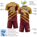 Custom Old Gold Burgundy-White Abstract Line Sports Sublimation Soccer Uniform Jersey