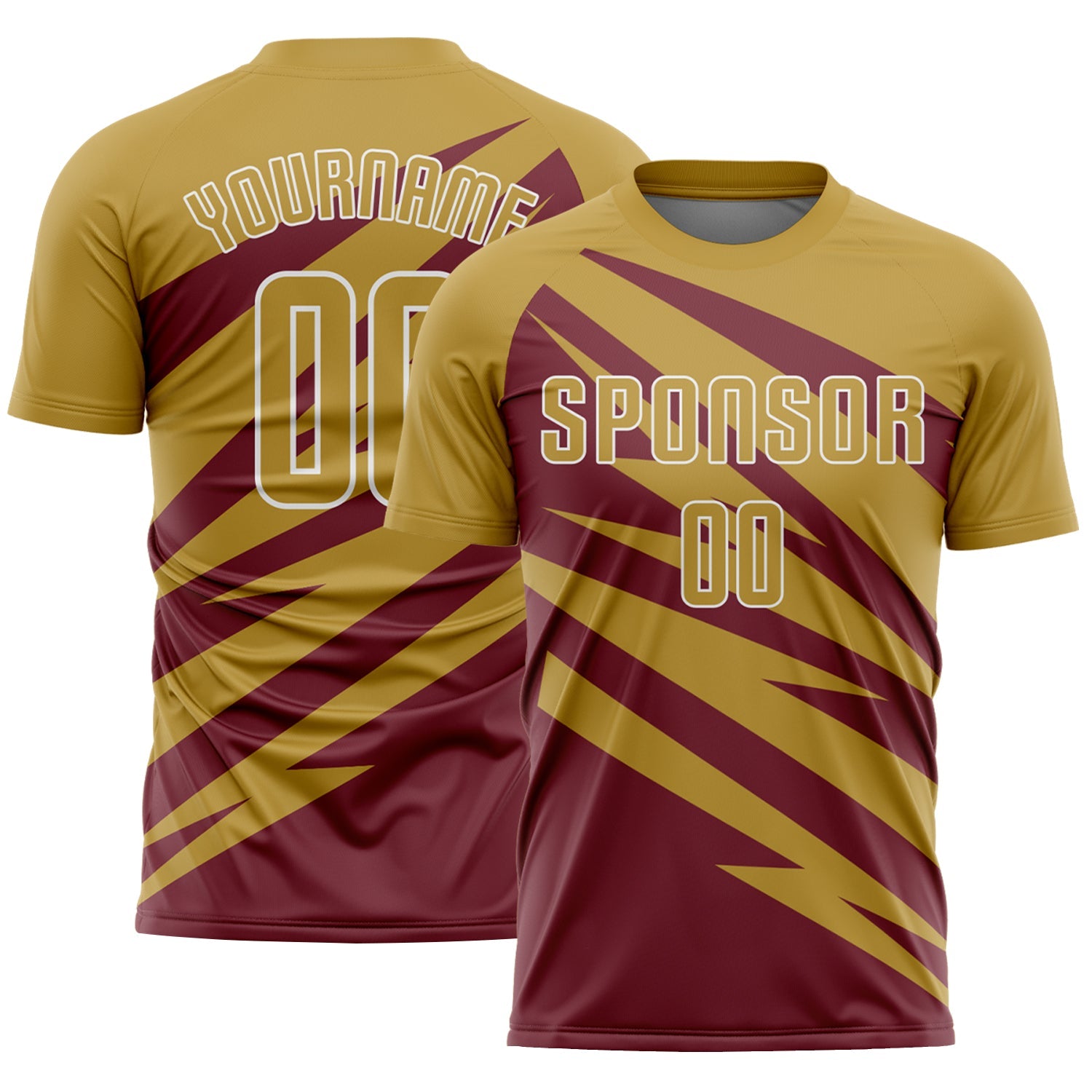 Custom Old Gold Burgundy-White Abstract Line Sports Sublimation Soccer Uniform Jersey