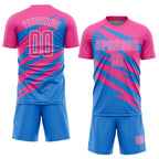Custom Pink Powder Blue-White Abstract Line Sports Sublimation Soccer Uniform Jersey