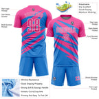 Custom Pink Powder Blue-White Abstract Line Sports Sublimation Soccer Uniform Jersey