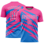 Custom Pink Powder Blue-White Abstract Line Sports Sublimation Soccer Uniform Jersey