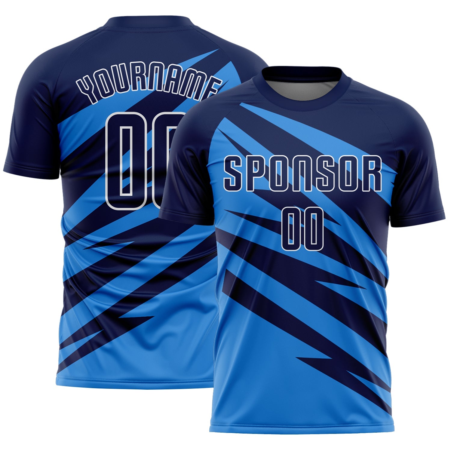 Custom Navy Powder Blue-White Abstract Line Sports Sublimation Soccer Uniform Jersey