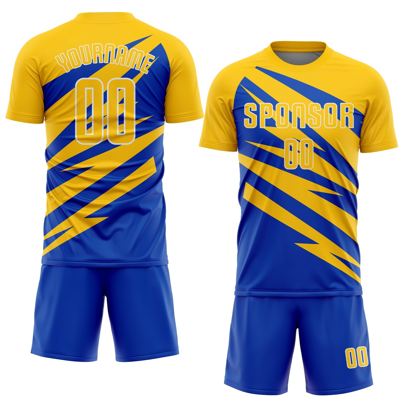 Custom Yellow Thunder Blue-White Abstract Line Sports Sublimation Soccer Uniform Jersey