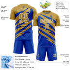 Custom Old Gold Thunder Blue-White Abstract Line Sports Sublimation Soccer Uniform Jersey