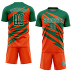 Custom Kelly Green Orange-White Abstract Line Sports Sublimation Soccer Uniform Jersey