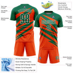 Custom Kelly Green Orange-White Abstract Line Sports Sublimation Soccer Uniform Jersey