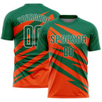 Custom Kelly Green Orange-White Abstract Line Sports Sublimation Soccer Uniform Jersey