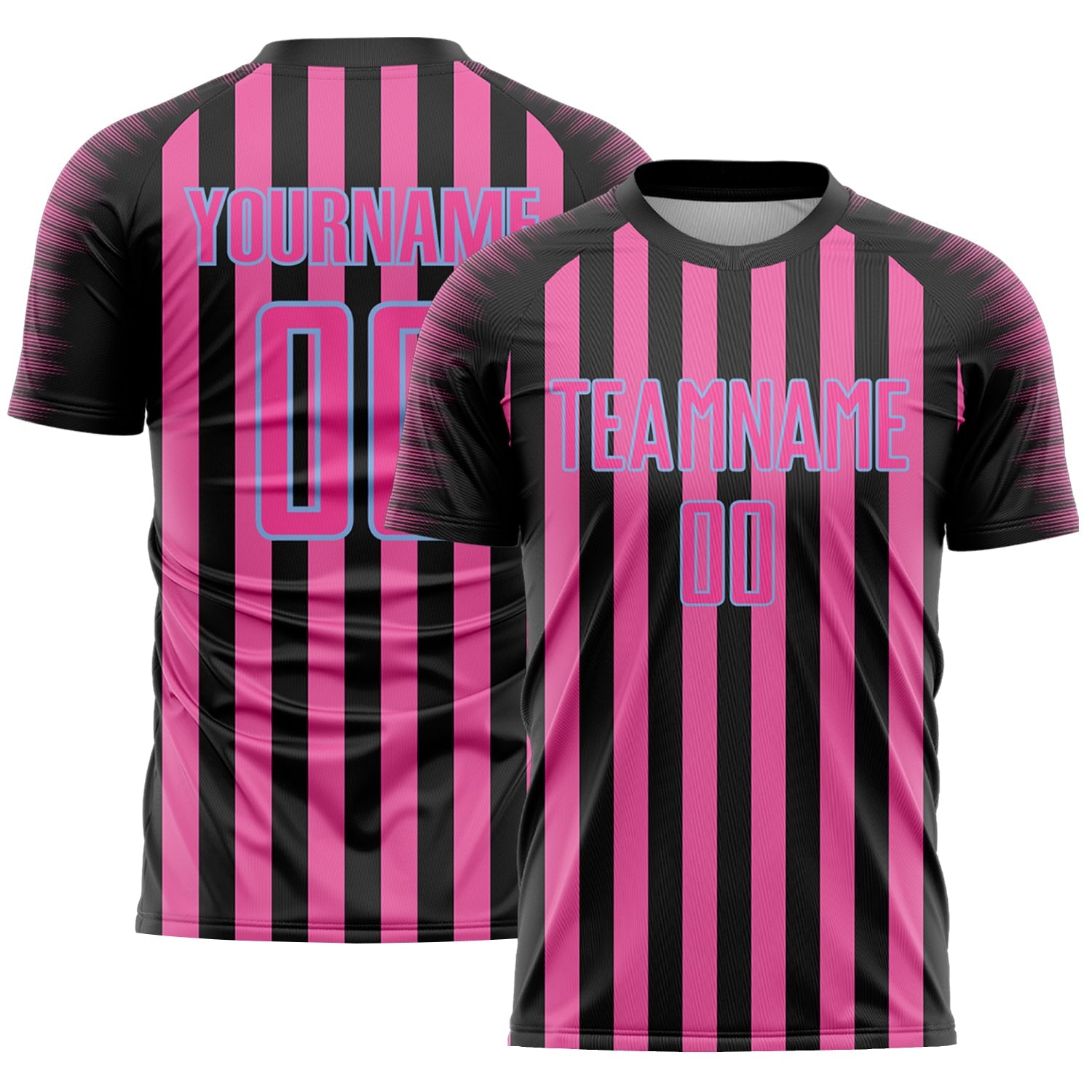 Custom Black Pink-Light Blue Stripe Sports Sublimation Soccer Uniform Jersey