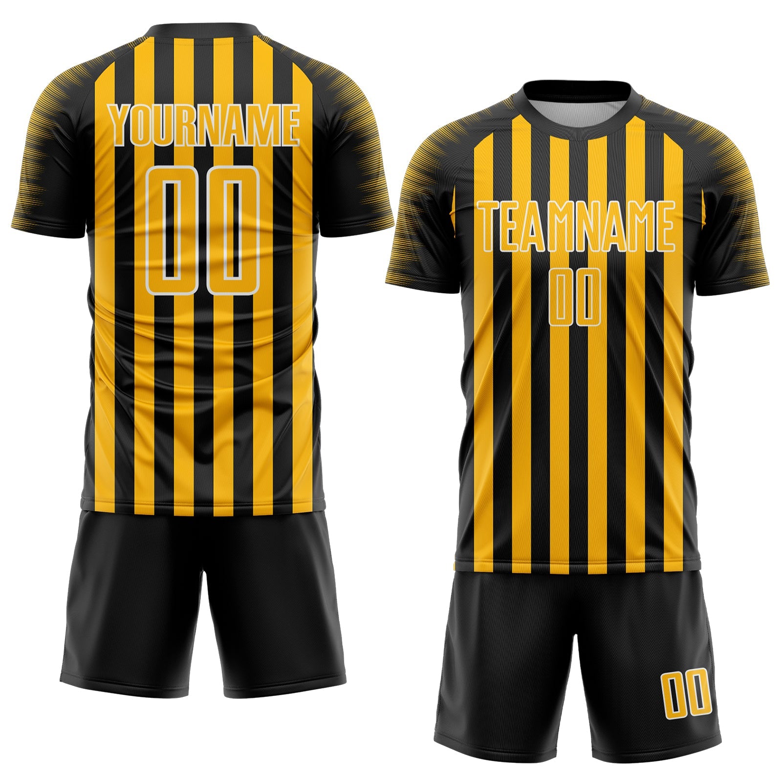Custom Black Gold-White Stripe Sports Sublimation Soccer Uniform Jersey
