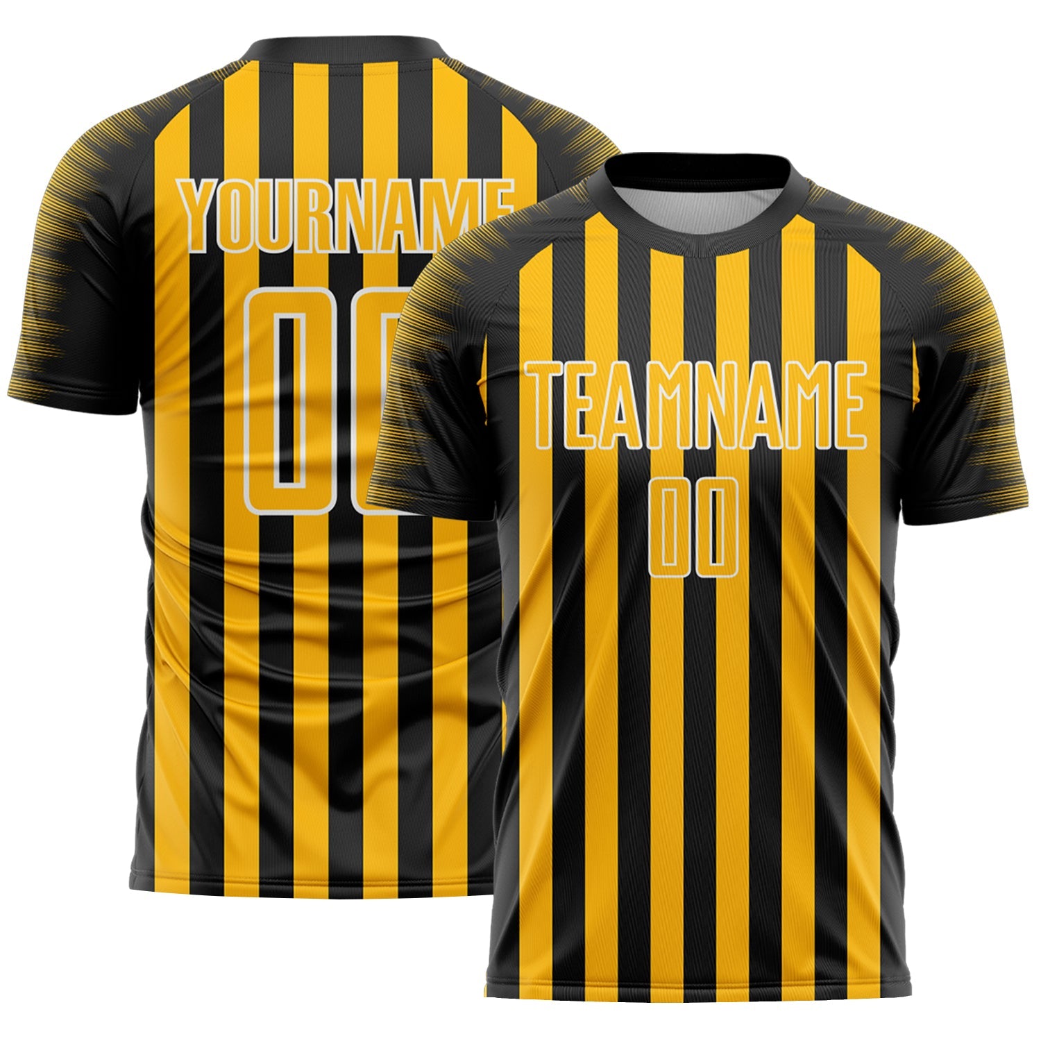 Custom Black Gold-White Stripe Sports Sublimation Soccer Uniform Jersey