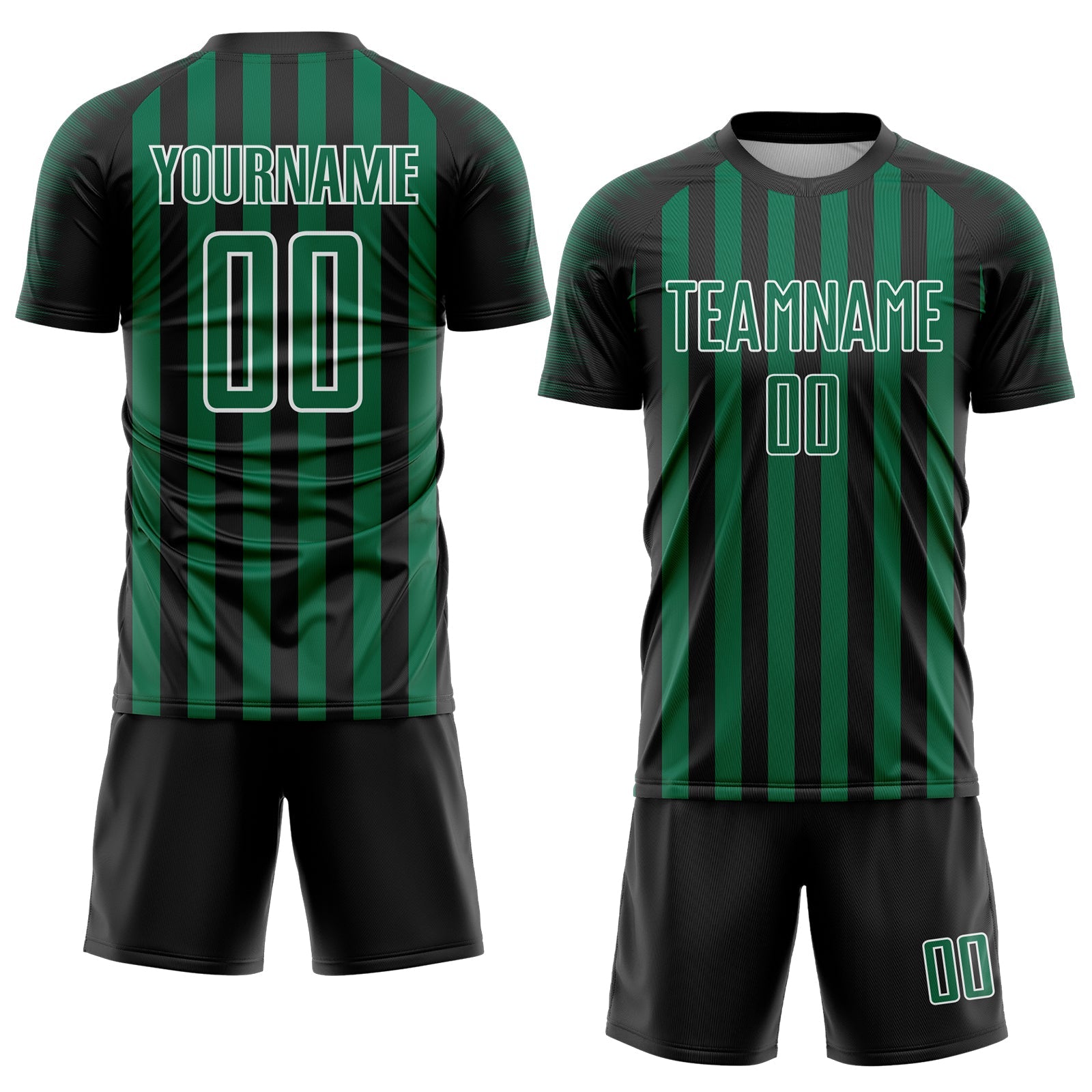 Custom Black Kelly Green-White Stripe Sports Sublimation Soccer Uniform Jersey