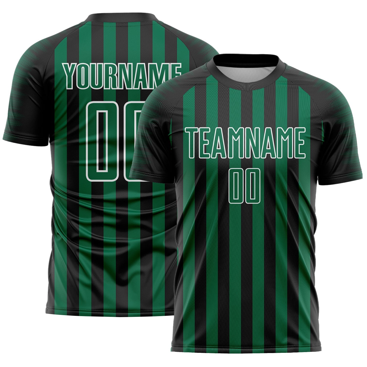 Custom Black Kelly Green-White Stripe Sports Sublimation Soccer Uniform Jersey