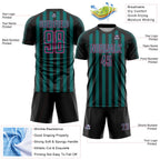Custom Black Teal-Pink Stripe Sports Sublimation Soccer Uniform Jersey
