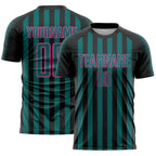 Custom Black Teal-Pink Stripe Sports Sublimation Soccer Uniform Jersey