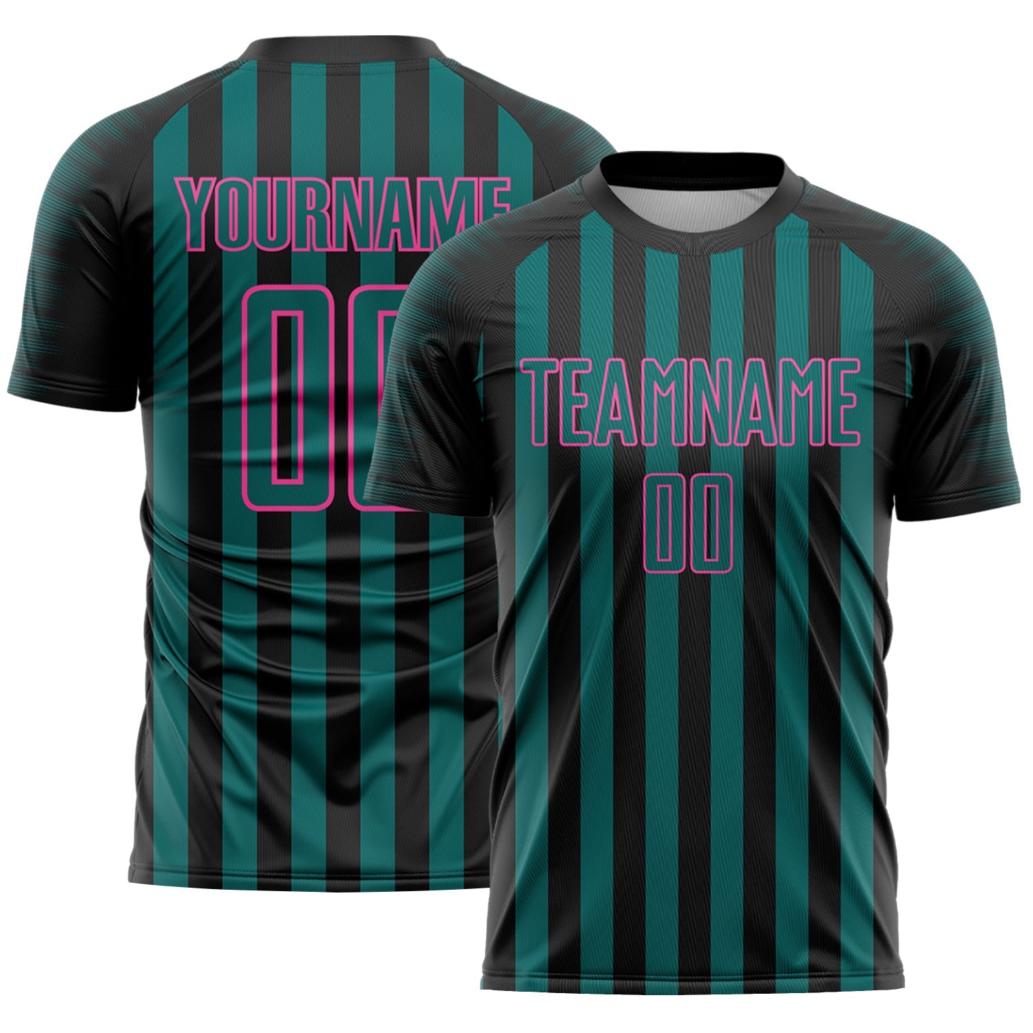 Custom Black Teal-Pink Stripe Sports Sublimation Soccer Uniform Jersey