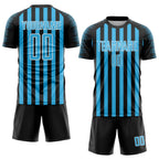 Custom Black Sky Blue-White Stripe Sports Sublimation Soccer Uniform Jersey