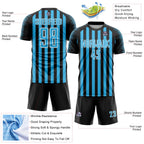 Custom Black Sky Blue-White Stripe Sports Sublimation Soccer Uniform Jersey
