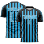 Custom Black Sky Blue-White Stripe Sports Sublimation Soccer Uniform Jersey