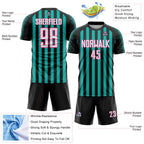 Custom Black White Aqua-Pink Stripe Sports Sublimation Soccer Uniform Jersey