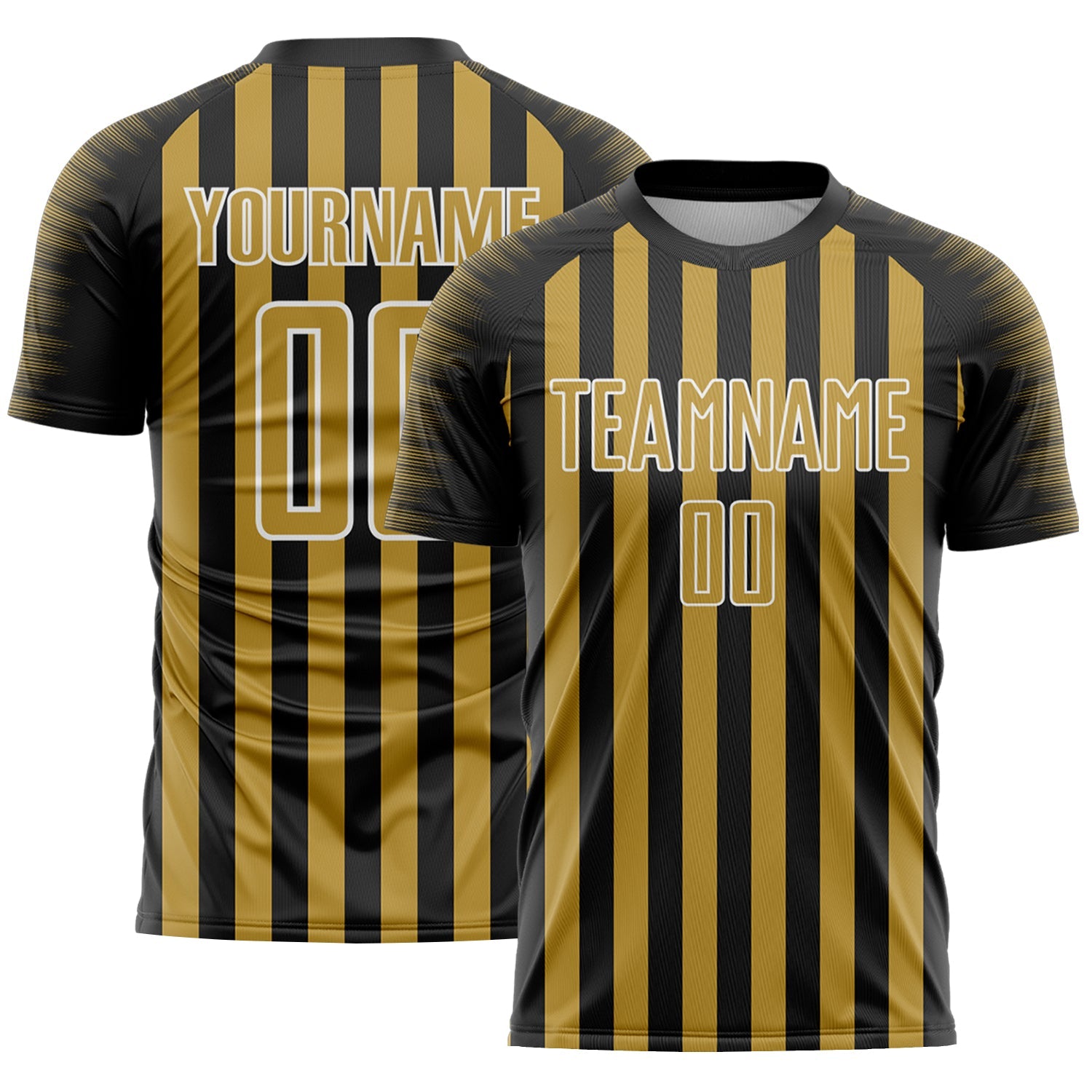 Custom Black Old Gold-White Stripe Sports Sublimation Soccer Uniform Jersey