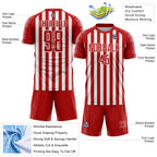 Custom Red White Stripe Sports Sublimation Soccer Uniform Jersey