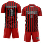 Custom Red Black-White Stripe Sports Sublimation Soccer Uniform Jersey