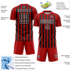 Custom Red Black-White Stripe Sports Sublimation Soccer Uniform Jersey