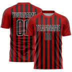 Custom Red Black-White Stripe Sports Sublimation Soccer Uniform Jersey