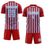 Custom Red Light Blue-White Stripe Sports Sublimation Soccer Uniform Jersey
