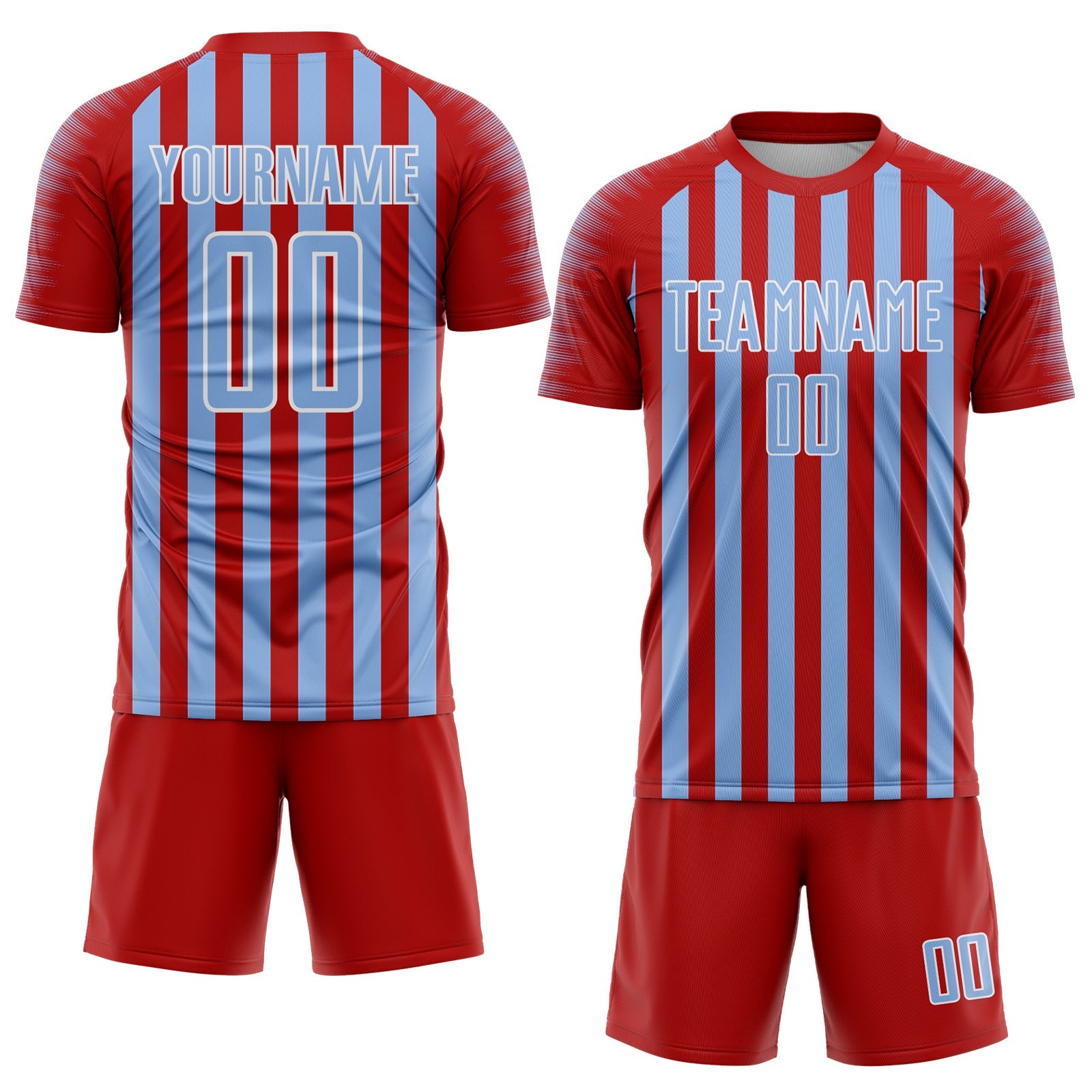 Custom Red Light Blue-White Stripe Sports Sublimation Soccer Uniform Jersey