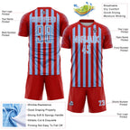Custom Red Light Blue-White Stripe Sports Sublimation Soccer Uniform Jersey