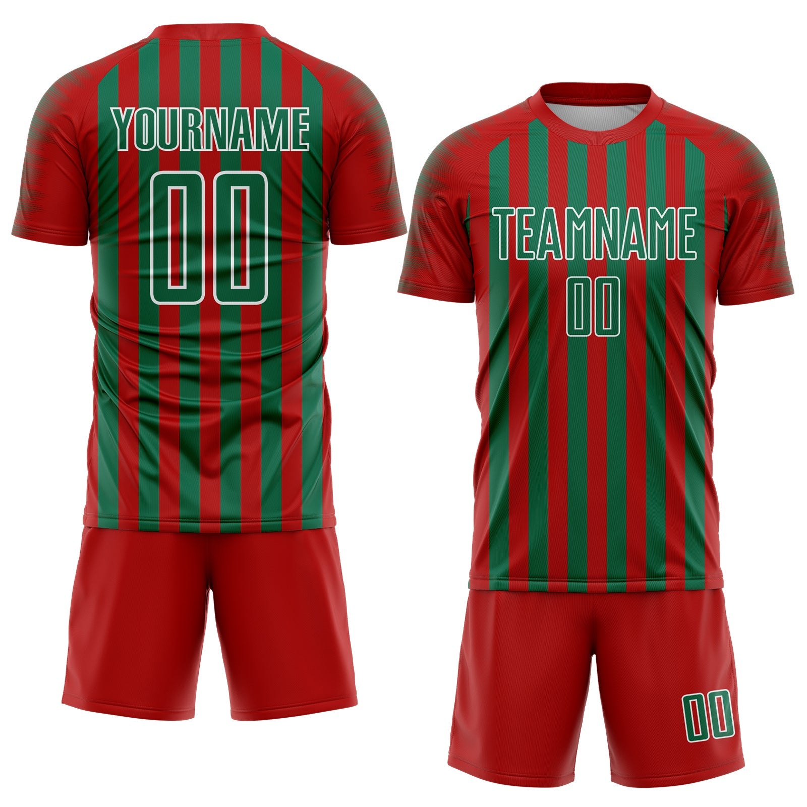 Custom Red Kelly Green-White Stripe Sports Sublimation Soccer Uniform Jersey