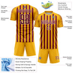 Custom Gold Crimson-White Stripe Sports Sublimation Soccer Uniform Jersey