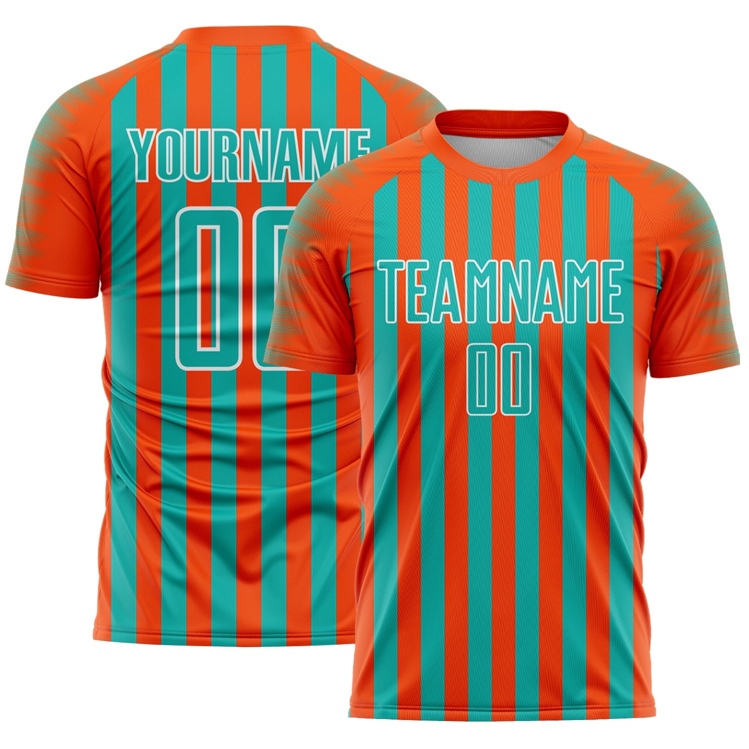Custom Orange Aqua-White Stripe Sports Sublimation Soccer Uniform Jersey