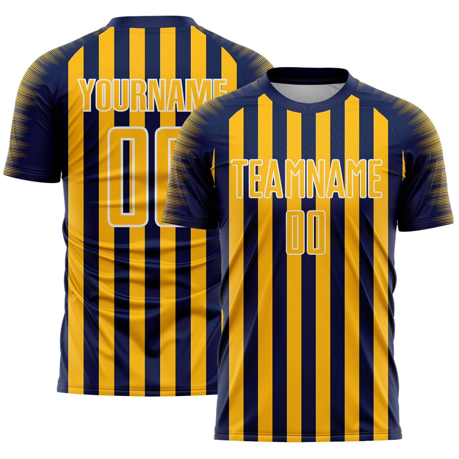 Custom Navy Gold-White Stripe Sports Sublimation Soccer Uniform Jersey